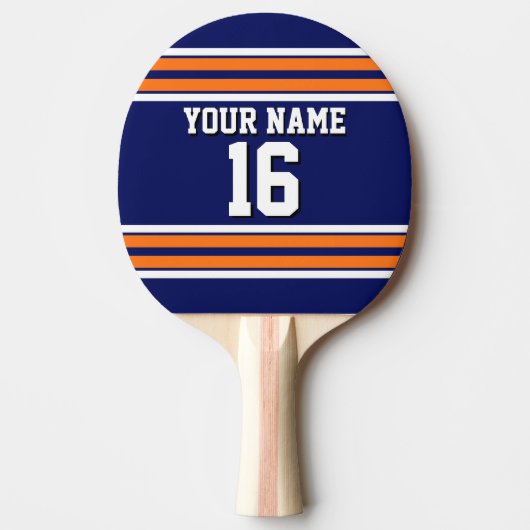 Navy Blue met Oranje White Stripes Team Jersey Tafeltennisbatje (Voorkant)