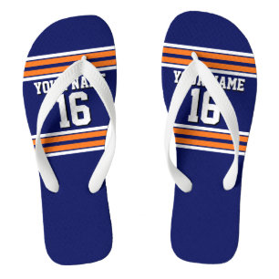 Navy Blue met Oranje White Stripes Team Jersey Teenslippers