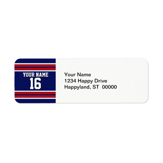 Navy Blue met Red White Stripes Team Jersey Etiket (Voorkant)