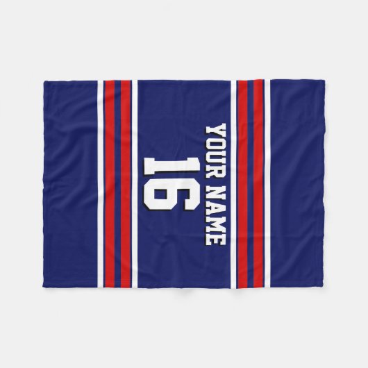 Navy Blue met Red White Stripes Team Jersey Fleece Deken (Voorkant (Horizontaal))