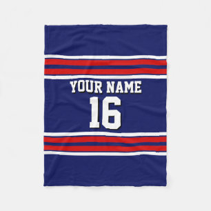 Navy Blue met Red White Stripes Team Jersey Fleece Deken