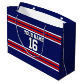 Navy Blue met Red White Stripes Team Jersey Groot Cadeauzakje (Achterkant Gekanteld)