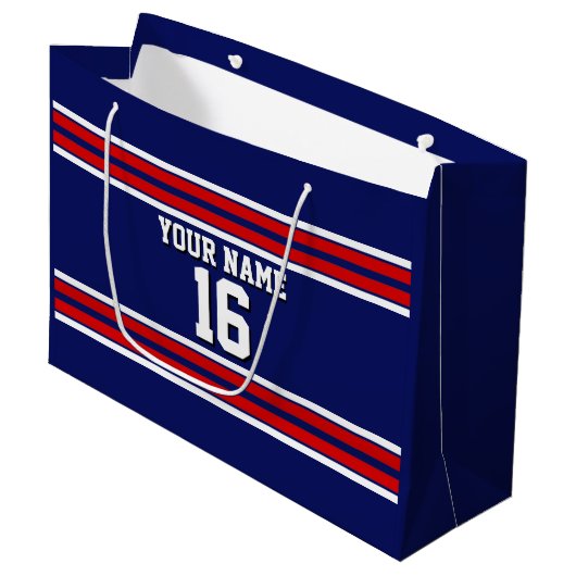 Navy Blue met Red White Stripes Team Jersey Groot Cadeauzakje (Voorkant Gekanteld)