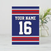 Navy Blue met Red White Stripes Team Jersey Kaart (Staand voorkant)