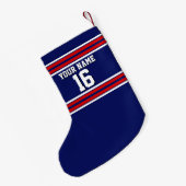 Navy Blue met Red White Stripes Team Jersey Kleine Kerstsok (Achterkant (Hangend))