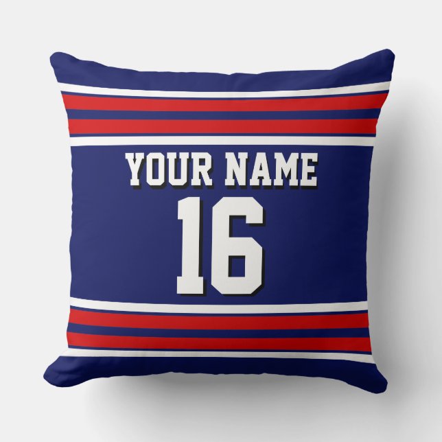 Navy Blue met Red White Stripes Team Jersey Kussen (Voorkant)