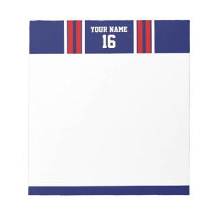 Navy Blue met Red White Stripes Team Jersey Notitieblok