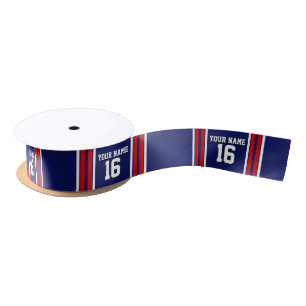 Navy Blue met Red White Stripes Team Jersey Satijnen Lint