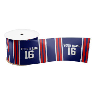 Navy Blue met Red White Stripes Team Jersey Satijnen Lint