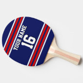 Navy Blue met Red White Stripes Team Jersey Tafeltennisbatje (Zijkant)