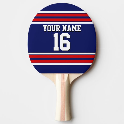 Navy Blue met Red White Stripes Team Jersey Tafeltennisbatje (Voorkant)