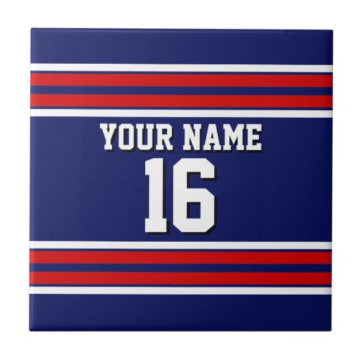 Navy Blue met Red White Stripes Team Jersey Tegeltje (Voorkant)