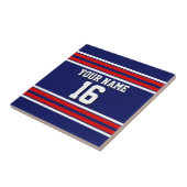 Navy Blue met Red White Stripes Team Jersey Tegeltje (Zijkant)