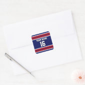 Navy Blue met Red White Stripes Team Jersey Vierkante Sticker (Envelop)