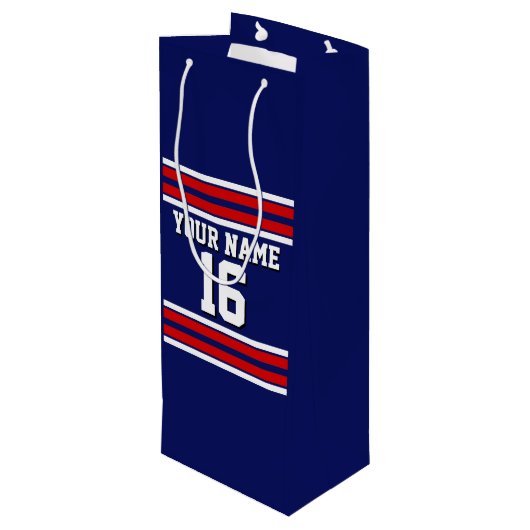 Navy Blue met Red White Stripes Team Jersey Wijn Cadeautas (Achterkant Gekanteld)