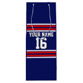 Navy Blue met Red White Stripes Team Jersey Wijn Cadeautas (Achterkant)