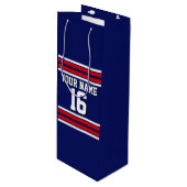 Navy Blue met Red White Stripes Team Jersey Wijn Cadeautas (Voorkant Gekanteld)