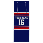 Navy Blue met Red White Stripes Team Jersey Wijn Cadeautas (Voorkant)