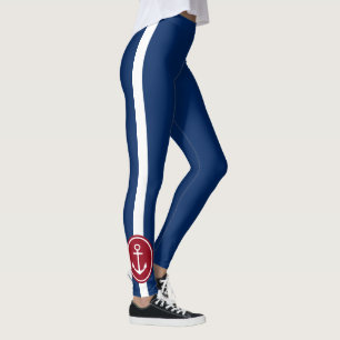 Navy Blue met rood en wit anker Leggings