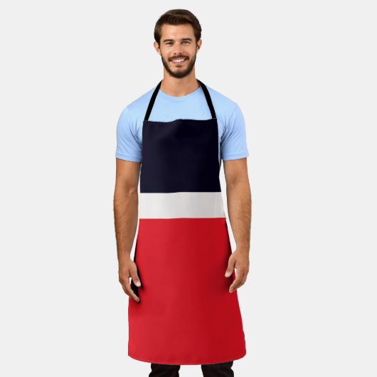 Navy Blue met rood Schort (Gedragen)