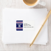 Navy Blue met roze witte strepen Jersey Etiket (Insitu)