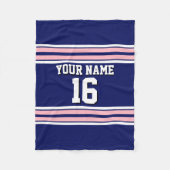 Navy Blue met roze witte strepen Jersey Fleece Deken (Voorkant)