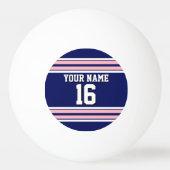 Navy Blue met roze witte strepen Jersey Pingpongbal (Voorkant)