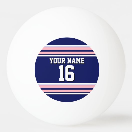 Navy Blue met roze witte strepen Jersey Pingpongbal (Voorkant)