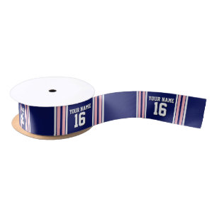 Navy Blue met roze witte strepen Jersey Satijnen Lint