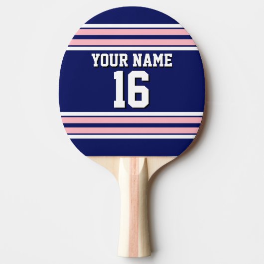 Navy Blue met roze witte strepen Jersey Tafeltennisbatje (Voorkant)