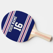 Navy Blue met roze witte strepen Jersey Tafeltennisbatje (Zijkant)