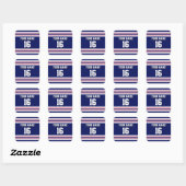 Navy Blue met roze witte strepen Jersey Vierkante Sticker (Vel)