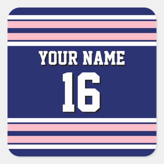 Navy Blue met roze witte strepen Jersey Vierkante Sticker (Voorkant)