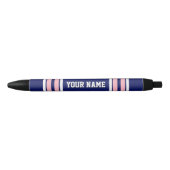 Navy Blue met roze witte strepen Jersey Zwarte Inkt Pen (Voorkant)