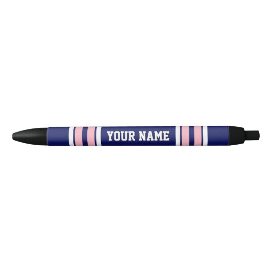 Navy Blue met roze witte strepen Jersey Zwarte Inkt Pen (Voorkant)