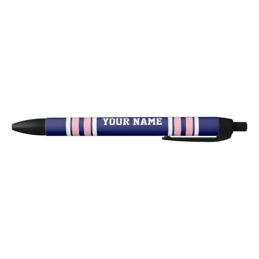 Navy Blue met roze witte strepen Jersey Zwarte Inkt Pen (Bodem)