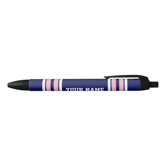Navy Blue met roze witte strepen Jersey Zwarte Inkt Pen (Bovenkant)