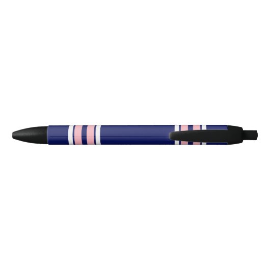 Navy Blue met roze witte strepen Jersey Zwarte Inkt Pen (Achterkant)