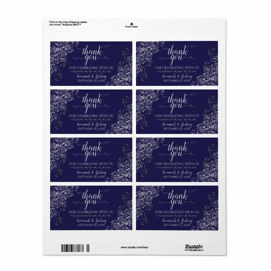 Navy Blue met Silver Lace budget Weddenschap Etiket (Full Sheet)