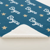 Navy Blue met Tan Stars Herhalende Naam Sherpa Deken (3/4)