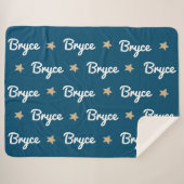 Navy Blue met Tan Stars Herhalende Naam Sherpa Deken (Voorkant (horizontaal))