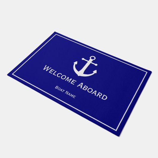 Navy Blue met White Boat Anchor | Nautisch Deurmat (Schuin)