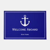 Navy Blue met White Boat Anchor | Nautisch Deurmat (Voorkant)