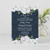 Navy Blue met White Floral Wedding Invitation Kaart (Staand voorkant)