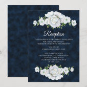 Navy Blue met White Floral Wedding Reception Kaart (Voorkant / Achterkant)