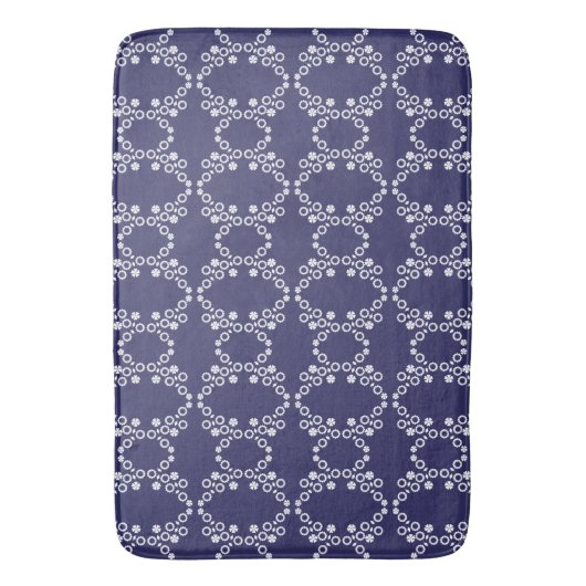 Navy Blue met White Geometric Pattern Bath Mat (Voorkant Verticaal)