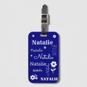 Navy Blue met witte bloemen, Gepersonaliseerd Bagagelabel (Voorkant (verticaal))