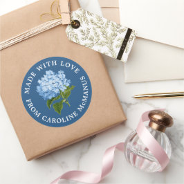 Navy Blue met witte hortensia gemaakt met liefde Ronde Sticker