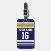 Navy Blue met Yellow White Stripes Team Jersey Bagagelabel (Voorkant verticaal)