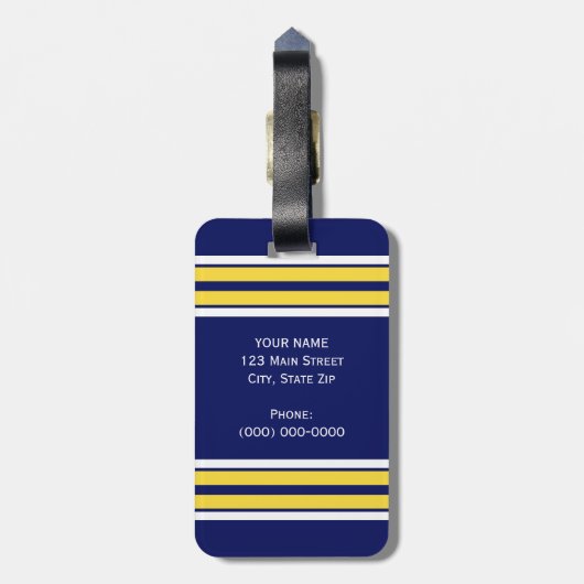 Navy Blue met Yellow White Stripes Team Jersey Bagagelabel (Achterkant verticaal)